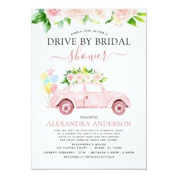 Drive By Bridal Shower Floral Blush Pink Invitation Front View