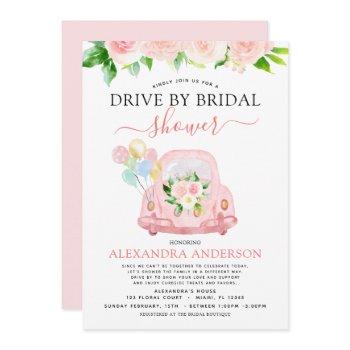 drive by bridal shower floral blush pink invitation
