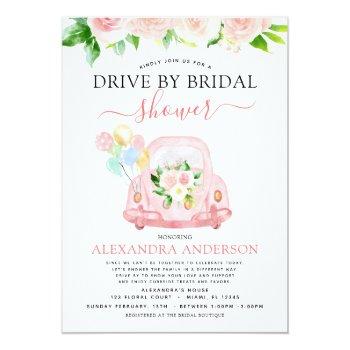 Drive By Bridal Shower Floral Blush Pink Invitation Front View