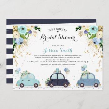 drive by bridal shower invitation blue floral