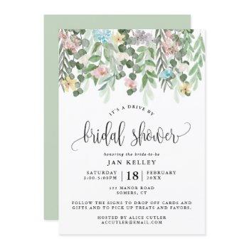 drive by bridal shower, watercolor cottage flowers invitation