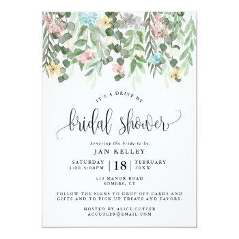 Drive By Bridal Shower, Watercolor Cottage Flowers Invitation Front View