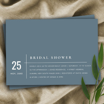 dusky blue grey typography bridal shower invite