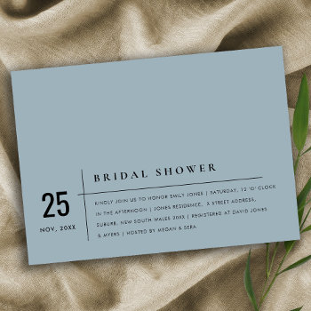 dusky blue grey typography bridal shower invite