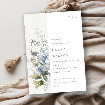 dusky blue watercolor cottage flora couples shower invitation