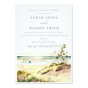 Dusky Coastal Beach Sun Seascape Couples Shower Invitation Front View