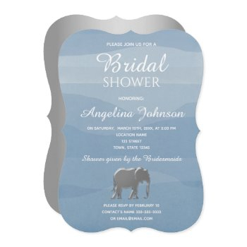 dusty blue and silver foil elephant bridal shower invitation