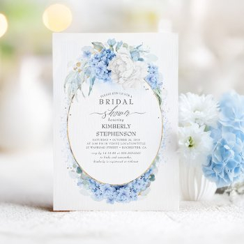 dusty blue and white floral bridal shower invitation