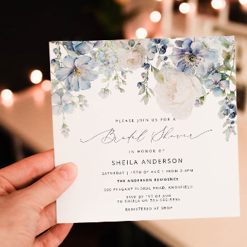 dusty blue & blush pink floral bridal shower invitation
