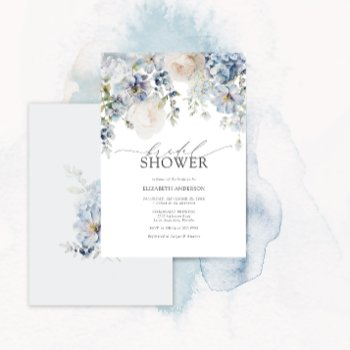 dusty blue & blush pink floral bridal shower invitation