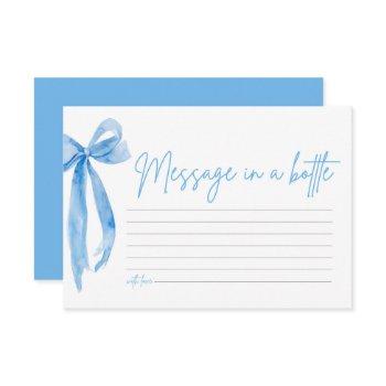 dusty blue bow message in a bottle game card