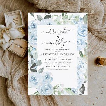 dusty blue brunch & bubbly bridal shower invitation