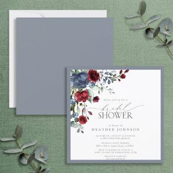dusty blue burgundy red watercolor bridal shower invitation