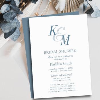 dusty blue elegant classic simple bridal shower invitation