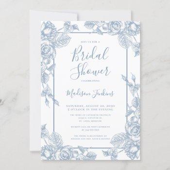 dusty blue elegant floral bridal shower invitation