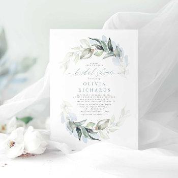 dusty blue elegant greenery bridal shower invitation