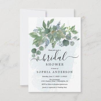 dusty blue eucalyptus bridal shower invitations