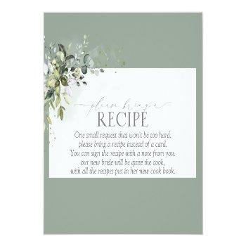 Dusty Blue Eucalyptus Floral Please Bring A Recipe Enclosure Card Front View