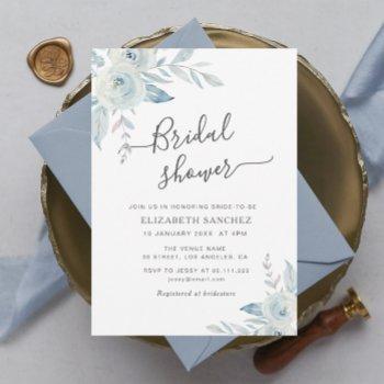 dusty blue floral bridal shower invitation