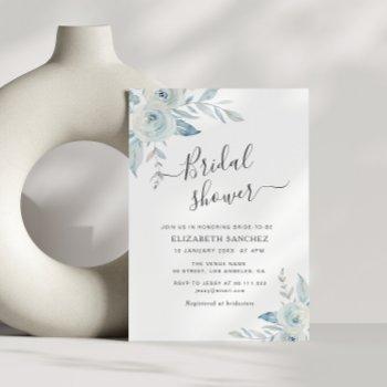 dusty blue floral bridal shower invitation