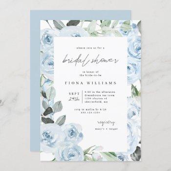 dusty blue floral bridal shower  invitation