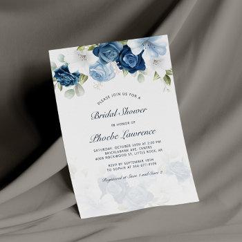 dusty blue floral bridal shower invitation stationery