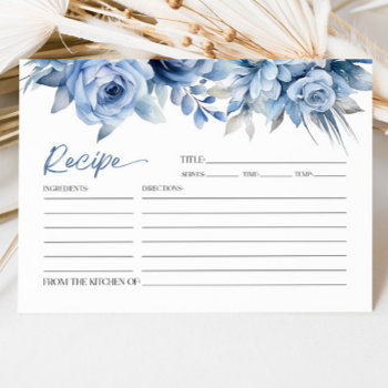 dusty blue floral flower bridal shower recipe card