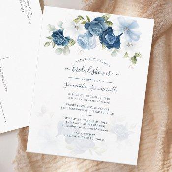 dusty blue floral greenery foliage bridal shower invitation postcard