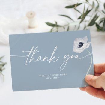 Dusty Blue Floral Minimalist Wedding Thank You Card Front View