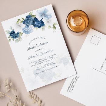 dusty blue floral modern bridal shower invitation postcard