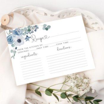 dusty blue floral recipe card