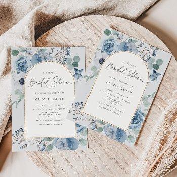 dusty blue gold frame bridal shower invitation