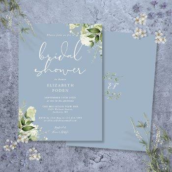 dusty blue greenery floral bridal shower invitation