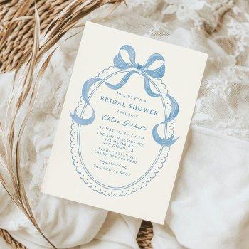 dusty blue hand drawn bow frame bridal shower invitation