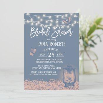 dusty blue lantern & baby's breath bridal shower invitation