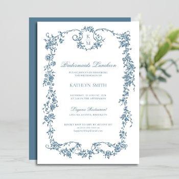 dusty blue monogram vintage bridesmaids luncheon invitation