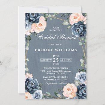 dusty blue peach blush geometric bridal shower invitation