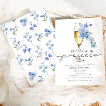 dusty blue petals & prosecco bridal shower invitation