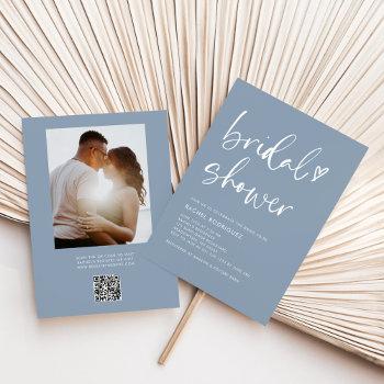  dusty blue photo qr code bridal shower  invitation