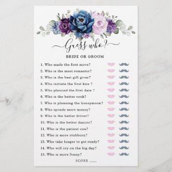 dusty blue purple bridal shower game guess who