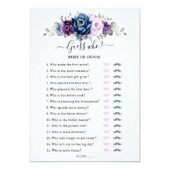 Dusty Blue Purple Bridal Shower Game Guess Who Front View