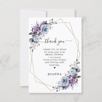 dusty blue purple lilac blooms bridal shower thank you card