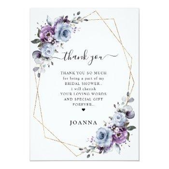 Dusty Blue Purple Lilac Blooms Bridal Shower Thank You Card Front View