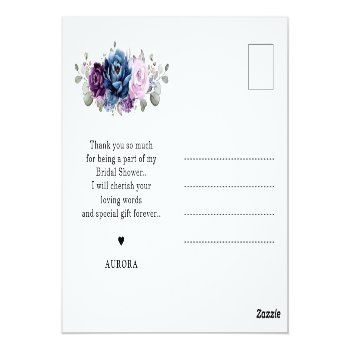 Dusty Blue Purple Lilac Bridal Shower Thank You Postcard Front View