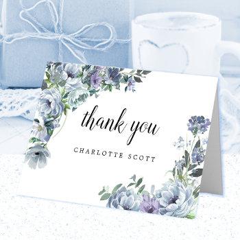 Dusty Blue Rose Floral Bridal Shower Photo Thank You Card Front View