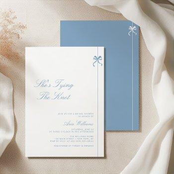 dusty blue she's tying the knot bow bridal shower  invitation