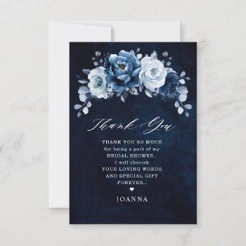 dusty blue slate navy botanical bridal shower      thank you card