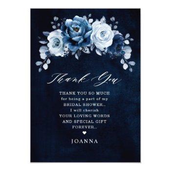 Dusty Blue Slate Navy Botanical Bridal Shower      Thank You Card Front View