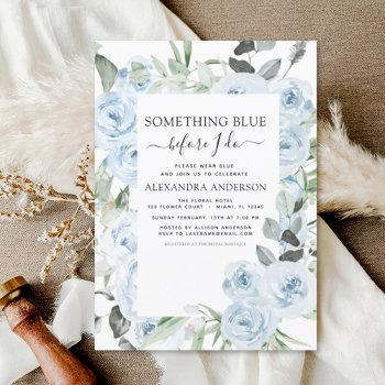 dusty blue something blue floral bridal shower invitation