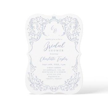 dusty blue vintag monogram bridal shower  invitation
